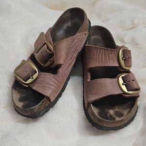 Birkenstock Arizona Pink Brown Leather Sandals Size 38, L7 Well Worn
